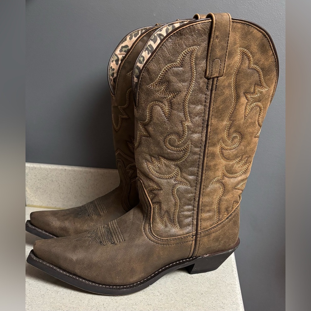 Laredo Women's Access Western Leather Boots Wide Calf 51079 Black Tan Size 9.5 W - Picture 3 of 6